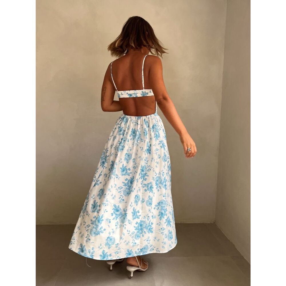 NIA Destene Dress vintage inspired MIDI dress BLUE/WHITE Summer Dress size S NWT - Picture 2 of 6